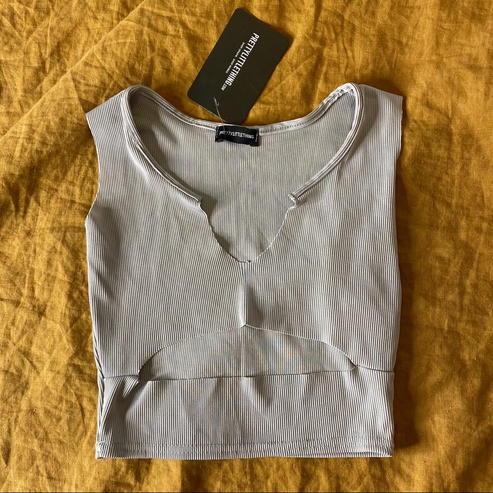 Grey Rib cutout Sleeveless Crop Top PLT
